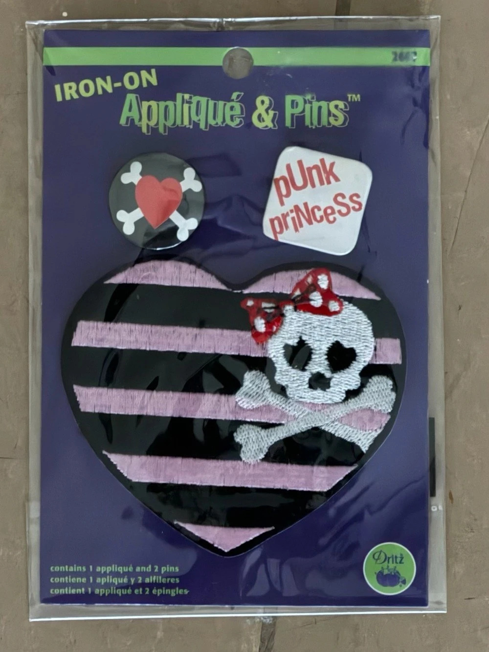 Dritz Iron-on Applique & Pins Punk Princess Pink & Black